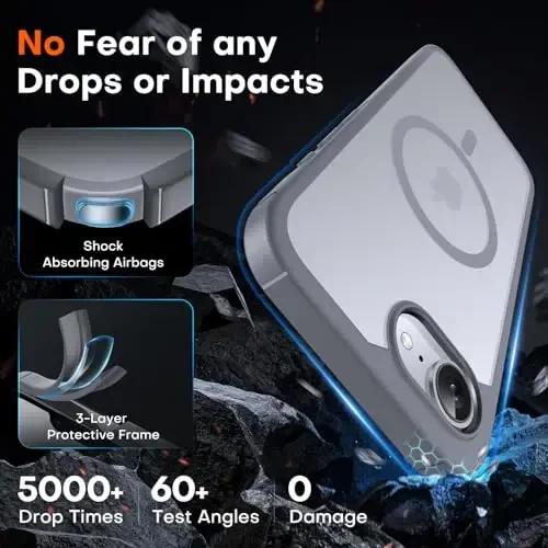 TOCOL Magnetic for iPhone 16e Case, Upgraded Full Camera Protection, Compatible with Magsafe, Drop Protection, Translucent Matte Back Bumper for iPhone 16e 6.1-Inch (Gray) - 4