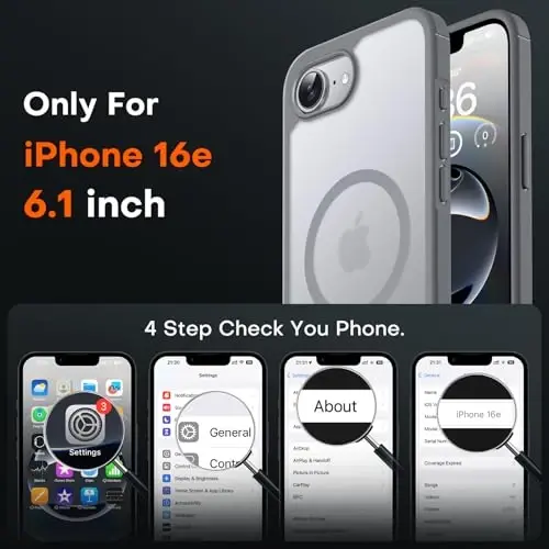 TOCOL Magnetic for iPhone 16e/17e Case, Upgraded Full Camera Protection, Compatible with Magsafe, Drop Protection, Translucent Matte Back Bumper for iPhone 16e/17e 6.1-Inch (Grey) - 2