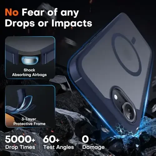 TOCOL Magnetic for iPhone 16e Case, Upgraded Full Camera Protection, Compatible with Magsafe, Drop Protection, Translucent Matte Back Bumper for iPhone 16e 6.1-Inch (Blue) - 4