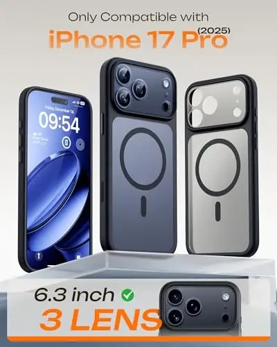 TOCOL iPhone 17 Pro Kılıf, Kamera Kontrol Yakalama Düğmeli, Magsafe Şarj Cihazı ile Uyumlu, Yerleşik Manyetik Halkalı, Yarı Saydam Mat Telefon Kılıfı, iPhone 17 Pro 6.3 inç için (Anahtar Siyahı) - 2