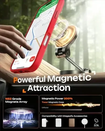 TOCOL iPhone 17 Pro Max uchun g'ilof, To'liq kamera himoyasi, O'rnatilgan magnit halqa, Magsafe zaryadlovchi bilan mos, iPhone 17 ProMax 6.9 dyuym uchun yarim shaffof mat g'ilof (Qizil) - 5