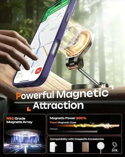 TOCOL iPhone 17 Pro uchun g'ilof, to'liq kamera himoyasi, o'rnatilgan magnit halqa, Magsafe zaryadlovchi bilan mos, iPhone 17 Pro 6.3 dyuym uchun yarim shaffof mat g'ilof (Midnight Purple) - 5