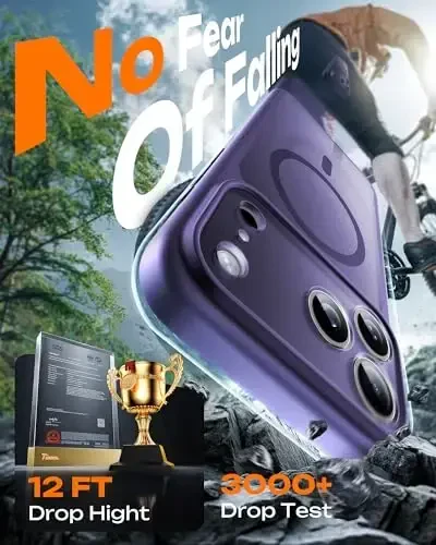 TOCOL iPhone 17 Pro uchun g'ilof, to'liq kamera himoyasi, o'rnatilgan magnit halqa, Magsafe zaryadlovchi bilan mos, iPhone 17 Pro 6.3 dyuym uchun yarim shaffof mat g'ilof (Midnight Purple) - 6