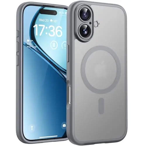 TOCOL iPhone 17 uchun g'ilof, to'liq kamera himoyasi, o'rnatilgan magnit halqa, Magsafe zaryadlovchi bilan mos, tushishdan himoya, iPhone 17 6.3 dyuym uchun shaffof matli telefon g'ilofi (kulrang) 