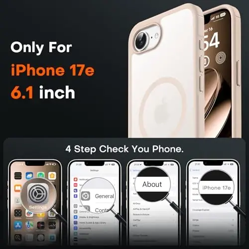 TOCOL iPhone 17e G‘ilofi, Magsafe bilan mos keladi, Harbiy Darajadagi Tomchidan Himoya, Yupqa Yarim shaffof Mat Zarbga chidamli iPhone 17 e 6.1 dyuymli g‘ilof (Cho‘l rangi) - TOCOL (1)