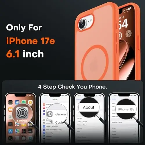 TOCOL iPhone 17e Kılıf, Magsafe Uyumlu, Askeri Düşme Koruması, İnce Yarı Saydam Mat Darbeye Dayanıklı iPhone 17 e Kılıf 6.1 inç (Turuncu) - 2