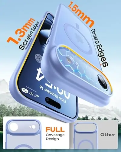 TOCOL iPhone Air Case uchun, to'liq kamera himoyasi, o'rnatilgan magnit halqa, Magsafe zaryadlovchi bilan mos, tushishdan himoya, iPhone 17 Air 6.5 dyuym uchun shaffof matli telefon qutisi (och ko'k) - 4