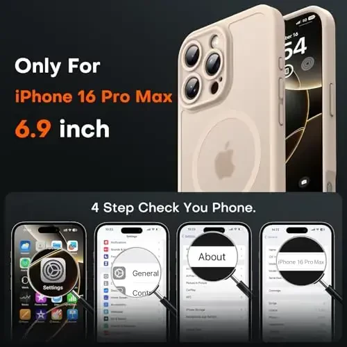 TOCOL Magnetic для 16 Pro Max Case, улучшенная полная защита камеры, совместимость с Magsafe, защита от падения с 16 футов, полупрозрачная матовая задняя крышка бампера для телефона 16 ProMax 6,9 дюйма (Desert) - 2