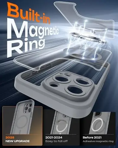 TOCOL Magnetic для iPhone 15 Pro Max, улучшенная полная защита камеры, совместим с Magsafe, защита от падений, полупрозрачная матовая задняя крышка бампера 6,7 дюйма (серый) - 3