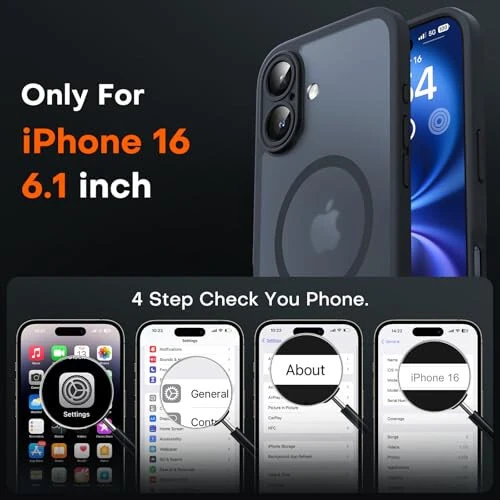 TOCOL Magnetic for iPhone 16 Case, Upgraded Full Camera Protection, Compatible with Magsafe, Drop Protection, Translucent Matte Back Bumper Phone Cover 6.1-Inch（Black） 
