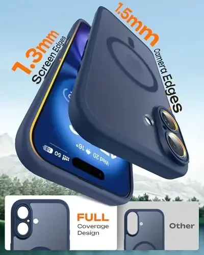 TOCOL Magnetic for 16 Blue Case, Upgraded Full Camera Protection, Compatible with Magsafe, Drop Protection, Translucent Matte Back Bumper Phone Cover 6.1-Inch（Blue） - 6