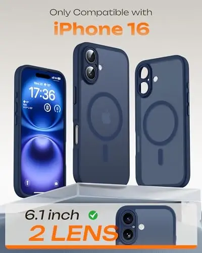 TOCOL Magnetic for 16 Blue Case, Upgraded Full Camera Protection, Compatible with Magsafe, Drop Protection, Translucent Matte Back Bumper Phone Cover 6.1-Inch（Blue） - 2
