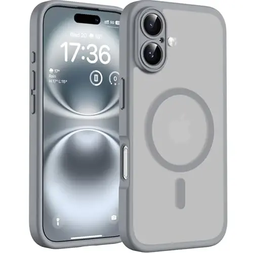 TOCOL Magnetic for 16 Gray Case, Upgraded Full Camera Protection, Compatible with Magsafe, Drop Protection, Translucent Matte Back Bumper Phone Cover 6.1-Inch (Gray) - 1