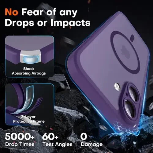 TOCOL Magnetic for 16 Midnight Purple Case, Upgraded Full Camera Protection, Compatible with Magsafe, Drop Protection, Translucent Matte Back Bumper Phone Cover 6.1-Inch (Midnight Purple) - 4