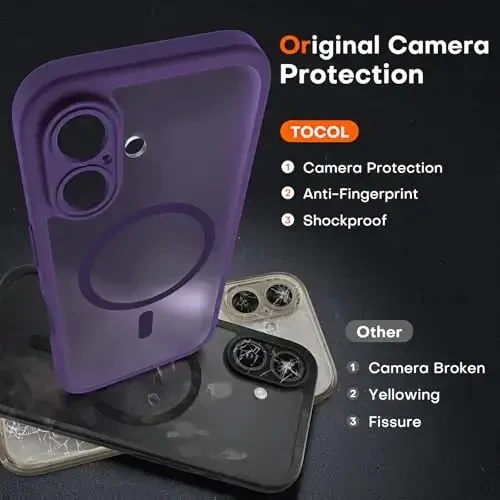 TOCOL Magnetic for 16 Midnight Purple Case, Upgraded Full Camera Protection, Compatible with Magsafe, Drop Protection, Translucent Matte Back Bumper Phone Cover 6.1-Inch (Midnight Purple) - 5