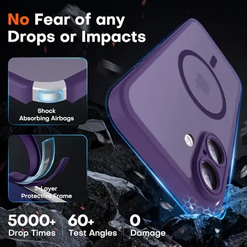 TOCOL Magnetic for 16 Midnight Purple Case, Upgraded Full Camera Protection, Compatible with Magsafe, Drop Protection, Translucent Matte Back Bumper Phone Cover 6.1-Inch (Midnight Purple) - 4