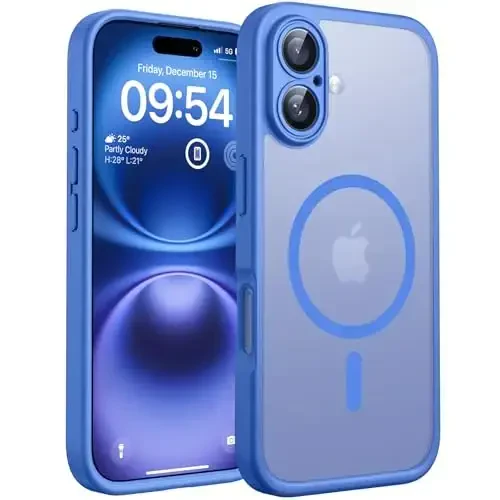 TOCOL Magnetic for 16 Plus Case, Upgraded Full Camera Protection, Compatible with Magsafe, Drop Protection, Translucent Matte Back Bumper Phone Cover 6.7-Inch（Ultramarine） 