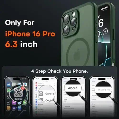 TOCOL Magnetic for 16 Pro Alpine Green Case, Upgraded Full Camera Protection, Compatible with Magsafe, Drop Protection, Translucent Matte Back Bumper for iPhone 16 Pro 6.3-Inch (Alpine Green) - 2
