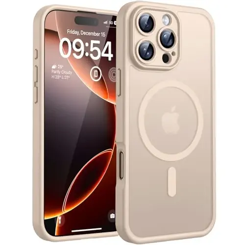 TOCOL Magnetic for 16 Pro Max Case, Takomillashtirilgan To'liq Kamera Himoyasi, Magsafe bilan Mos, 16FT Tushishdan Himoya, Yarim O'tkazgichli Mat Orqa Bumper Telefon Qopqog'i 16 ProMax 6.9-Dyuym (Sahro) 