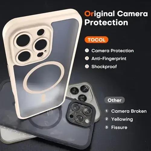 TOCOL Magnetic for 16 Pro Max Case, Upgraded Full Camera Protection, Compatible with Magsafe, 16FT Drop Protection, Translucent Matte Back Bumper Phone Cover for 16 ProMax 6.9-Inch（Desert） - 5