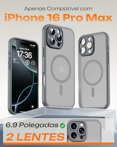 TOCOL Magnetic for 16 Pro Max Phone case, Upgraded Full Camera Protection, Compatible with Magsafe, Drop Protection, Translucent Matte Back Bumper Cover for 6.9-Inch (Gray) - 2