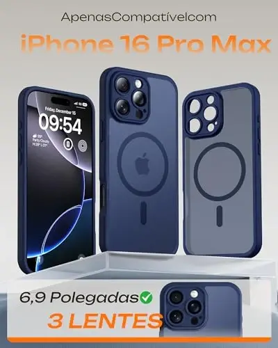 TOCOL Magnetic for 16 pro max Telefon qutisi, Kengaytirilgan To'liq Kamera Himoyasi, Magsafe bilan mos, 16FT tushishdan himoya, 6,9 dyuym uchun yarim shaffof mat orqa bamper qopqog'i (To'q ko'k) - 2