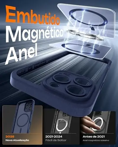 TOCOL Magnetic for 16 pro max Telefon qutisi, Kengaytirilgan To'liq Kamera Himoyasi, Magsafe bilan mos, 16FT tushishdan himoya, 6,9 dyuym uchun yarim shaffof mat orqa bamper qopqog'i (To'q ko'k) - 3