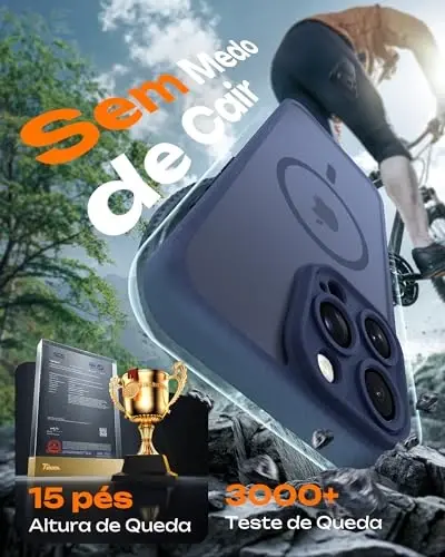 TOCOL Magnetic for 16 pro max Telefon qutisi, Kengaytirilgan To'liq Kamera Himoyasi, Magsafe bilan mos, 16FT tushishdan himoya, 6,9 dyuym uchun yarim shaffof mat orqa bamper qopqog'i (To'q ko'k) - 5