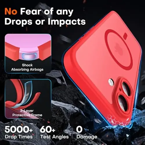 TOCOL Magnetic for 16 Red Case, Upgraded Full Camera Protection, Compatible with Magsafe, Drop Protection, Translucent Matte Back Bumper Phone Cover 6.1-Inch (Red) - 4