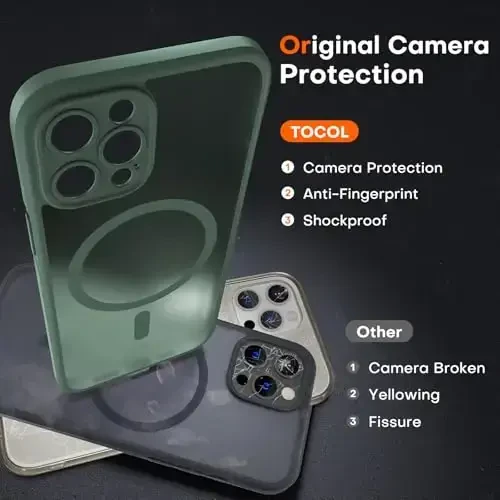 TOCOL Magnetic for iPhone 12 Pro Max Case, Upgraded Full Camera Protection, Compatible with Magsafe, Drop Protection, Translucent Matte Back Bumper Phone Cover 6.7-Inch（Alpine Green） - 5