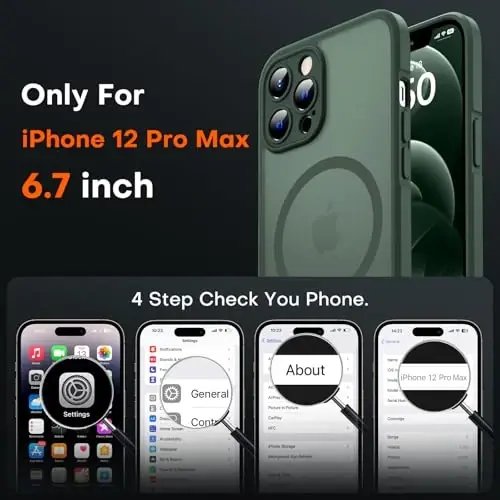 TOCOL Magnetic for iPhone 12 Pro Max Case, Upgraded Full Camera Protection, Compatible with Magsafe, Drop Protection, Translucent Matte Back Bumper Phone Cover 6.7-Inch（Alpine Green） - 2