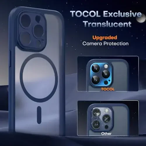 TOCOL Magnetic for iPhone 12 Pro Max Case, Upgraded Full Camera Protection, Compatible with Magsafe, Drop Protection, Translucent Matte Back Bumper Phone Cover 6.7-Inch（Dark Blue） - 5
