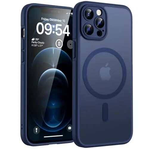 TOCOL Magnetic for iPhone 12 Pro Max Case, Upgraded Full Camera Protection, Compatible with Magsafe, Drop Protection, Translucent Matte Back Bumper Phone Cover 6.7-Inch（Dark Blue） - TOCOL