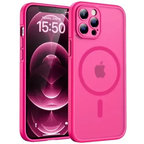 TOCOL Magnetic for iPhone 12 Pro Max Case, Upgraded Full Camera Protection, Compatible with Magsafe, Drop Protection, Translucent Matte Back Bumper Phone Cover 6.7-Inch（Hot Pink） - TOCOL