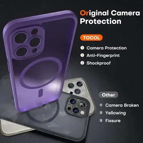 TOCOL Magnetic for iPhone 12 Pro Max Case, Upgraded Full Camera Protection, Compatible with Magsafe, Drop Protection, Translucent Matte Back Bumper Phone Cover 6.7-Inch（Midnight Purple） - 5