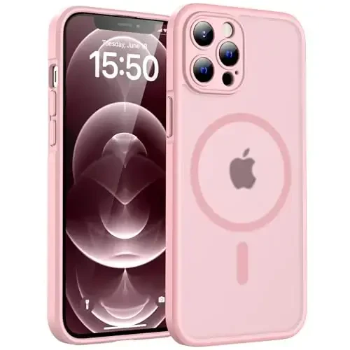 TOCOL Magnetic for iPhone 12 Pro Max Case, Upgraded Full Camera Protection, Compatible with Magsafe, Drop Protection, Translucent Matte Back Bumper Phone Cover 6.7-Inch（Pink） 