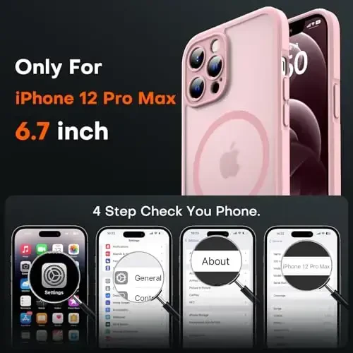 TOCOL Magnetic for iPhone 12 Pro Max Case, Upgraded Full Camera Protection, Compatible with Magsafe, Drop Protection, Translucent Matte Back Bumper Phone Cover 6.7-Inch（Pink） - 2