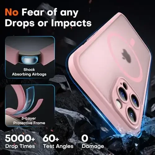 TOCOL Magnetic for iPhone 12 Pro Max Case, Upgraded Full Camera Protection, Compatible with Magsafe, Drop Protection, Translucent Matte Back Bumper Phone Cover 6.7-Inch（Pink） - 4