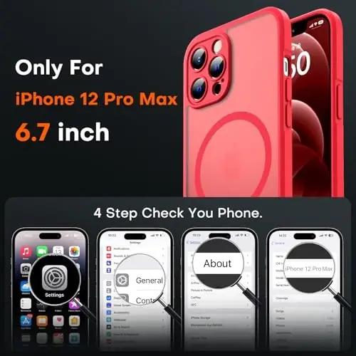 TOCOL Magnetic for iPhone 12 Pro Max Case, Upgraded Full Camera Protection, Compatible with Magsafe, Drop Protection, Translucent Matte Back Bumper Phone Cover 6.7-Inch（Red） - 2