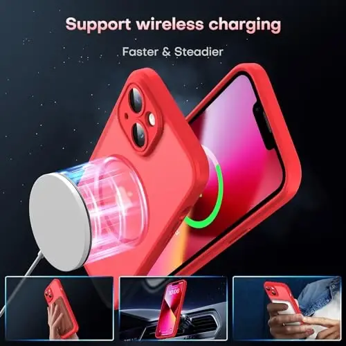 TOCOL Magnetic for iPhone 13 Case, Upgraded Full Camera Protection, Compatible with Magsafe, 15FT Drop Protection, Translucent Matte Back Bumper Phone Cover 6.1-Inch (Red) - TOCOL (1)