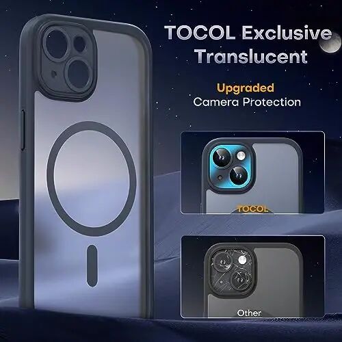 TOCOL Magnetic for iPhone 13 Case, Upgraded Full Camera Protection, Compatible with Magsafe, Drop Protection, Translucent Matte Back Bumper Phone Cover 6.1-Inch (Black) - 5