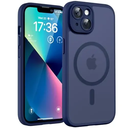 TOCOL Magnetic for iPhone 13 Case, Upgraded Full Camera Protection, Compatible with Magsafe, Drop Protection, Translucent Matte Back Bumper Phone Cover 6.1-Inch (Dark Blue) 