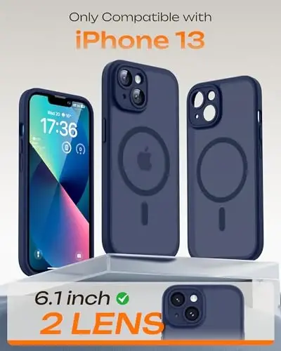 TOCOL Magnetic for iPhone 13 Case, Upgraded Full Camera Protection, Compatible with Magsafe, Drop Protection, Translucent Matte Back Bumper Phone Cover 6.1-Inch (Dark Blue) - 2
