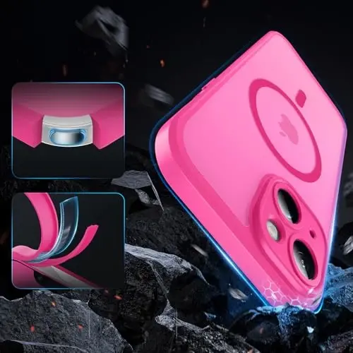 TOCOL Magnetic for iPhone 13 Case, Upgraded Full Camera Protection, Compatible with Magsafe, Drop Protection, Translucent Matte Back Bumper Phone Cover 6.1-Inch (Hot Pink) - 4