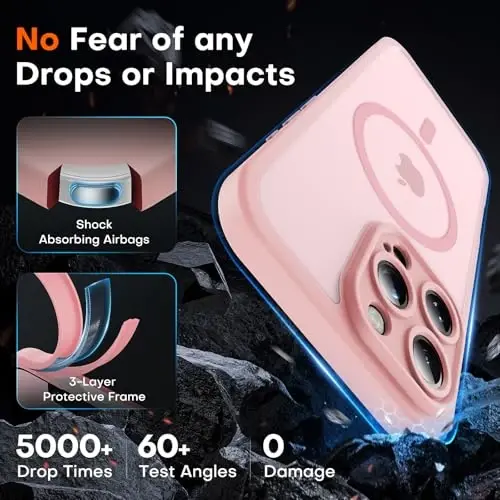 TOCOL Magnetic for iPhone 13 Pro Case Upgraded Full Camera Protection Compatible with Magsafe 13FT Military Grade Protection Bumper for Light Pink - 4