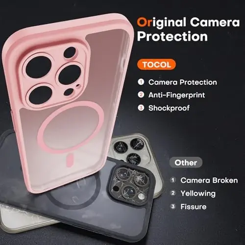 TOCOL Magnetic for iPhone 13 Pro Case Upgraded Full Camera Protection Compatible with Magsafe 13FT Military Grade Protection Bumper for Light Pink - 5