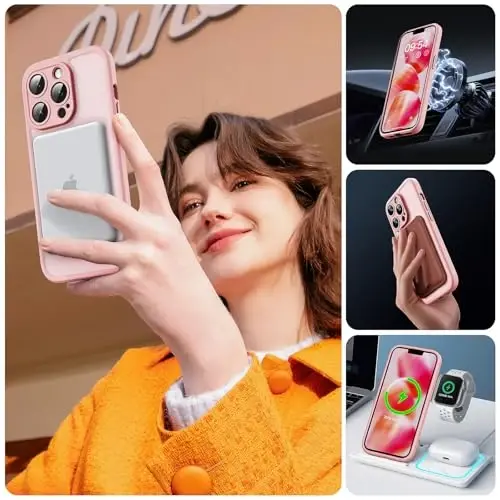 TOCOL Magnetic for iPhone 13 Pro Case Upgraded Full Camera Protection Compatible with Magsafe 13FT Military Grade Protection Bumper for Light Pink - 6