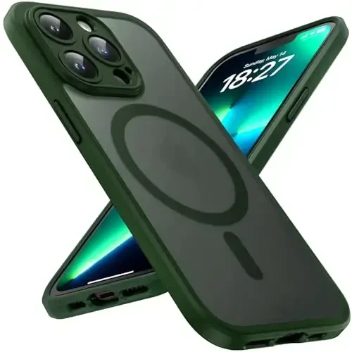 TOCOL Magnetic for iPhone 13 Pro Case Upgraded Full Camera Protection Compatible with Magsafe Drop Protection Translucent Matte Back Bumper Phone Cover 6.1-Inch, Alpine Green - 1