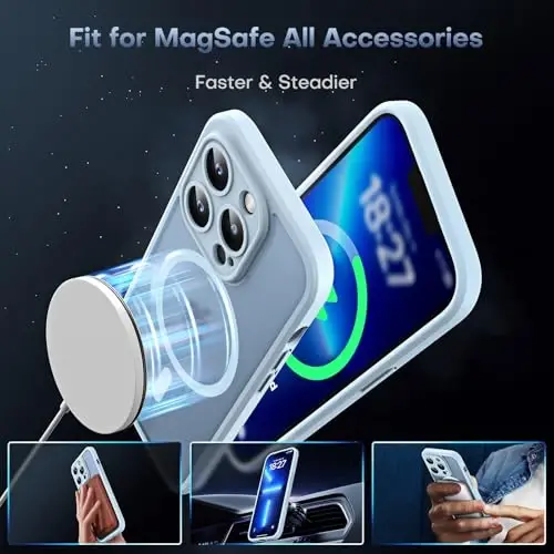 TOCOL Magnetic for iPhone 13 Pro Case Upgraded Full Camera Protection Compatible with Magsafe Drop Protection Translucent Matte Back Bumper Phone Cover 6.1-Inch（Light Blue） - 3