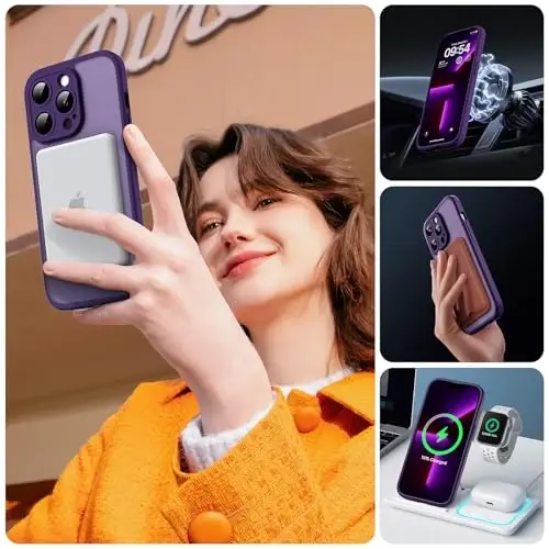 TOCOL Magnetic for iPhone 13 Pro Case Upgraded Full Camera Protection Compatible with Magsafe Drop Protection Translucent Matte Back Bumper Phone Cover Midnight Purple - 6
